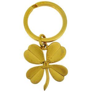 Chanel Gold Key Holder Bag Charm Clover Small Good 95A 134897